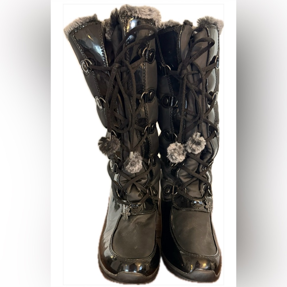 Totes Women's Winter Boots Size 9 Black Faux Fur Lace Up Waterproof